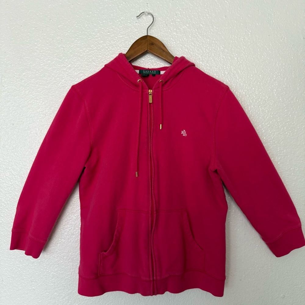 Vintage Polo Ralph Lauren Womens Zip Up Hoodie Sweatshirt Pink Large Classic